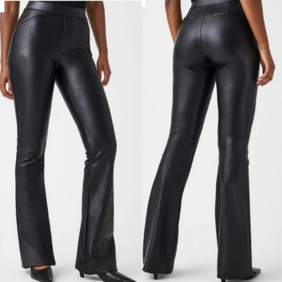 SPANX Pants - NWT Spanx Faux Leather Flared Pants Luxe Black High Rise Pull On XL